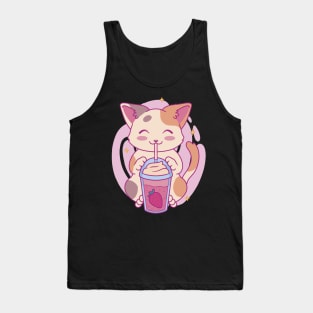 Neko Cat Strawberry Tea Milkshake | Japanese Anime Kawaii Tank Top